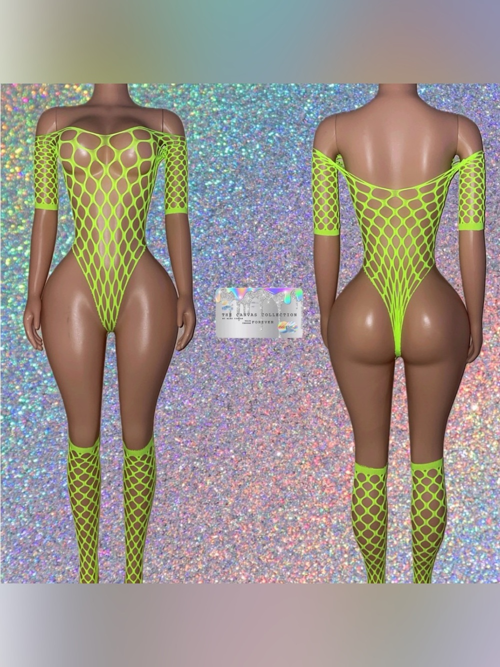 EXOTIC DANCEWEAR: Neon Lime 2 Piece Fishnet set & pasties